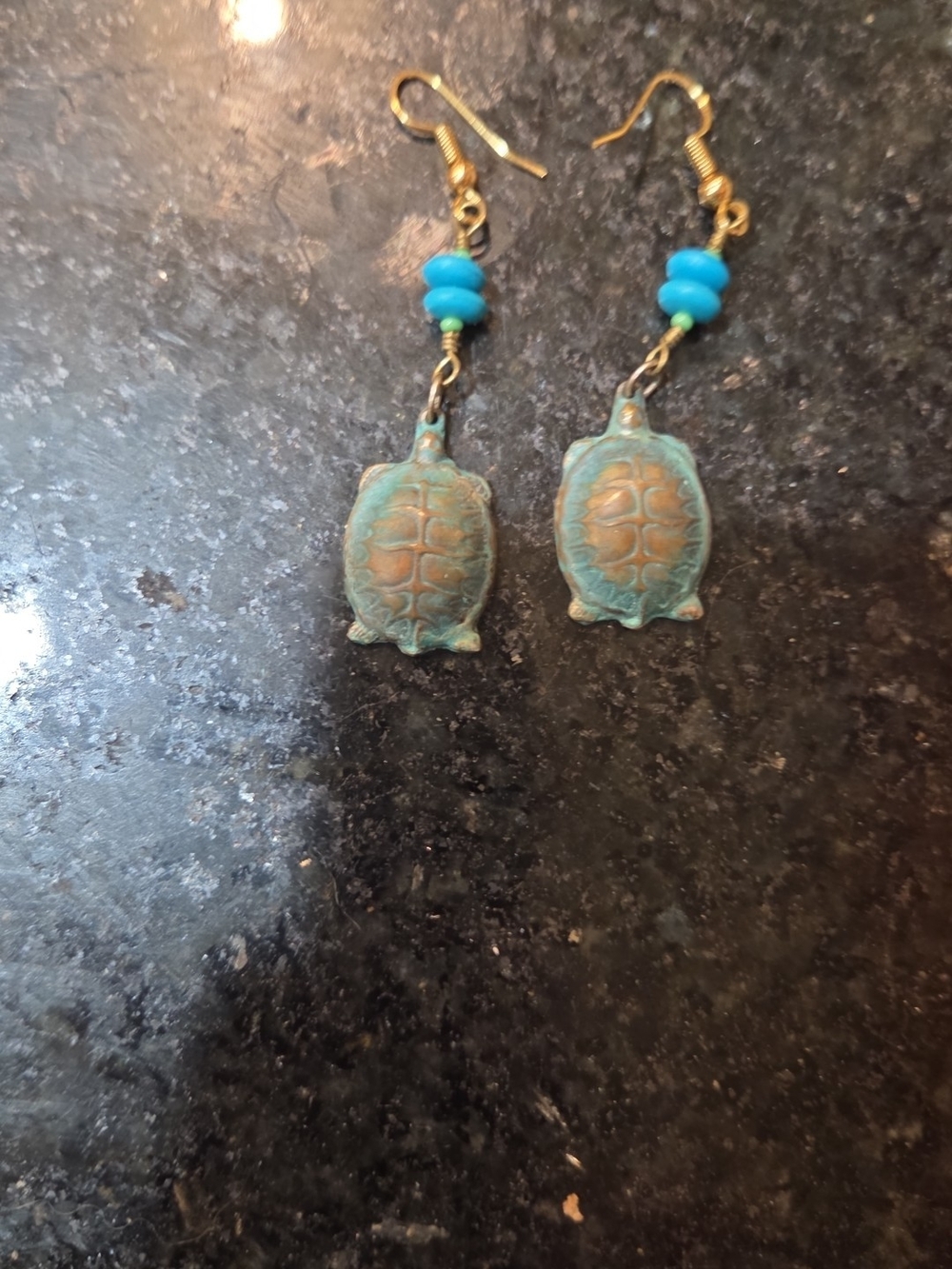 Turquoise Turtle Dangle Earrings - Boho Style
